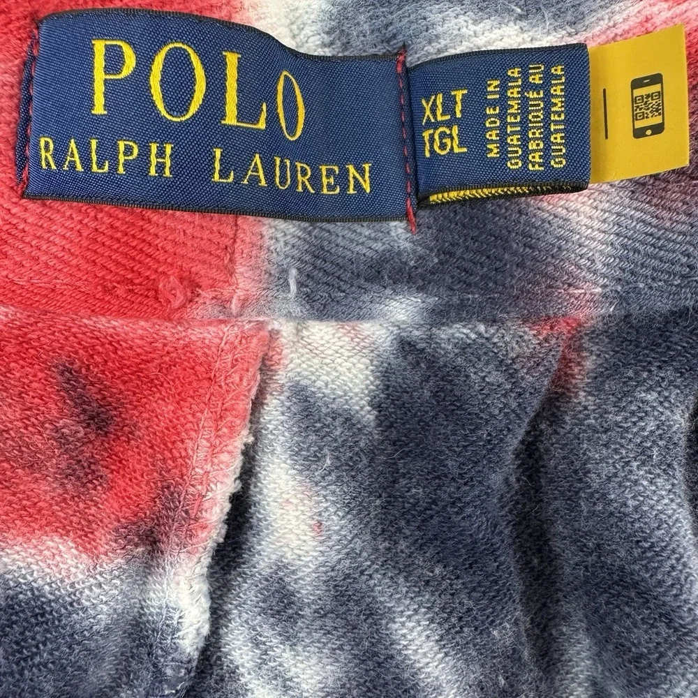 Polo Ralph Lauren Blue Red Tie Dye Terry Cotton Mens Sweatshort Size XLT